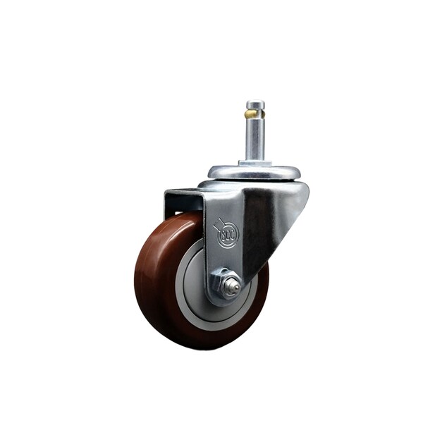 3'' Maroon Polyurethane Wheel Swivel 7/16'' Grip Ring Stem Caster